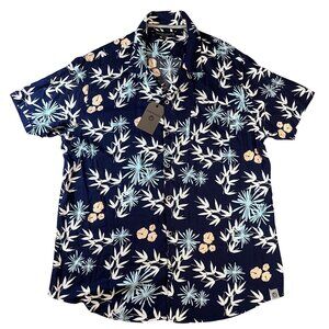 Free Planet Mens XL Navy Floral Hawaiian Short Sleeve Button-Up Shirt